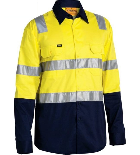 Picture of Bisley, Taped Hi Vis Cool Lightweight Ls Shirt With Shoulder Tape